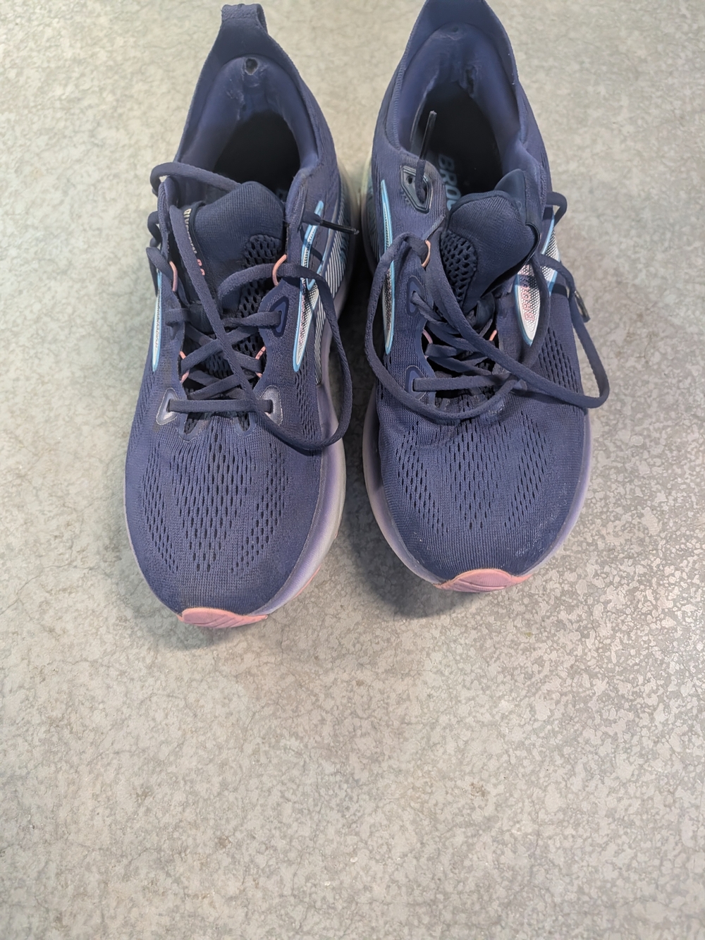 Brooks Navy Running Shoes with Light Pink and Light Blue Accents